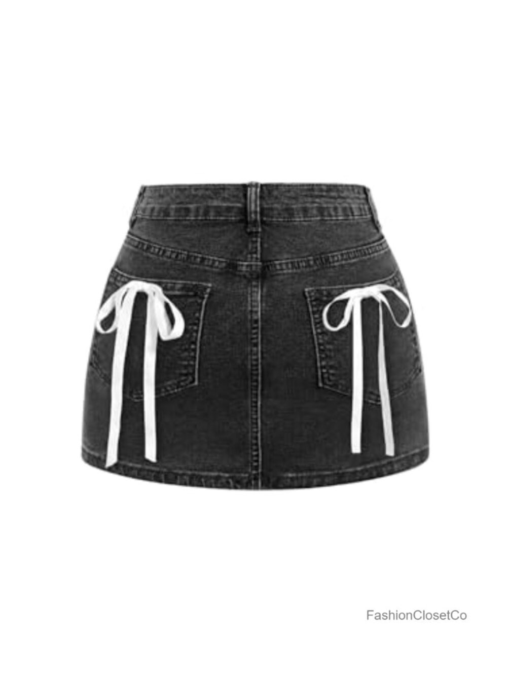 Women's Bow Back Denim Mini Skirt Bodycon Low Rise Jean Skirt